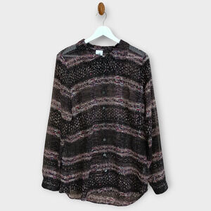 Cabi Blouse Women Medium Black Paris Sheer Abstract Art to Wear Button Front Top